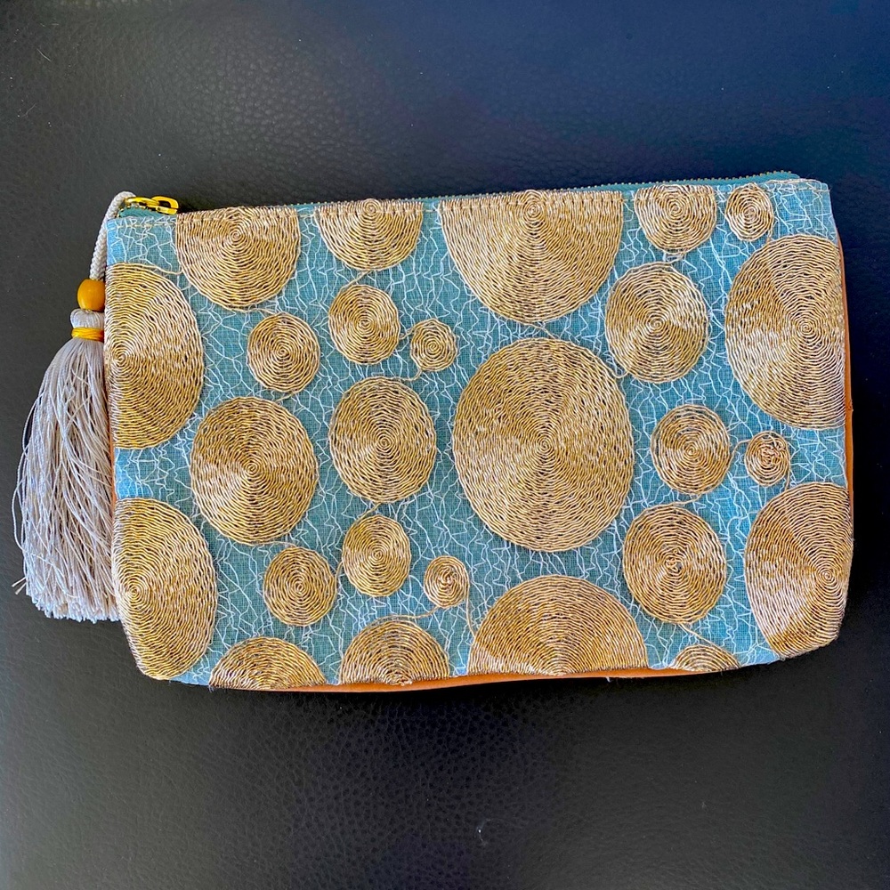 Embroidered Gold Sea Foam Clutch Anthropologie New